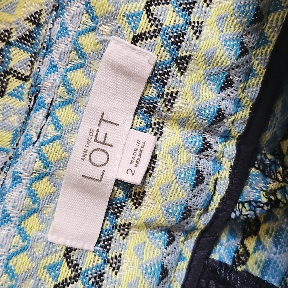 Ann Taylor LOFT The Riviera Short Blue Yellow Woven Shorts 2 Cotton Blend - Picture 8 of 9